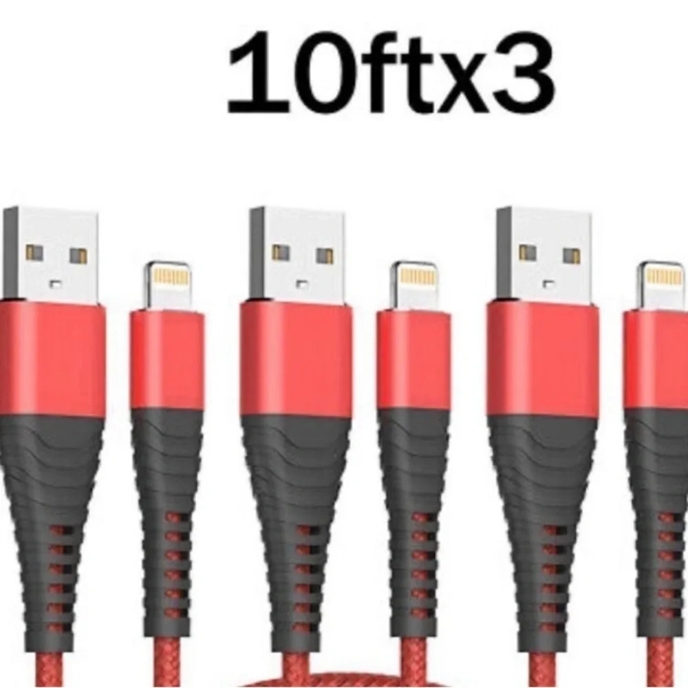3Pack 10FT Fast Charger Cable Heavy Duty iPhone 8 7 X XR 11 12 13 14 Charging